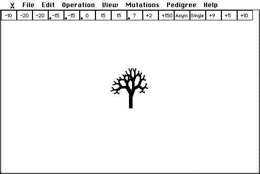Engineering mode: the gene strip along the top and a single tree in the middle of an empty window.